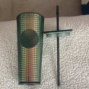 Green Iridescent Tumbler with Straw Starbucks brand